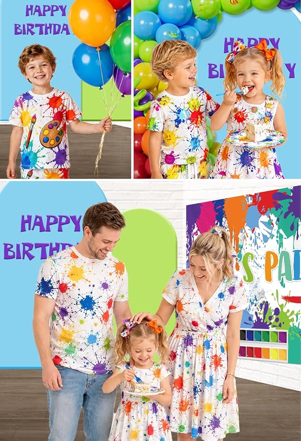 285PCS Paint Party Decorations, All-in-One Art Birthday Party Decorations with Balloon Garland, Backdrop, Tableware, Banner, Tablecovers, Cake Toppers, Serves 25