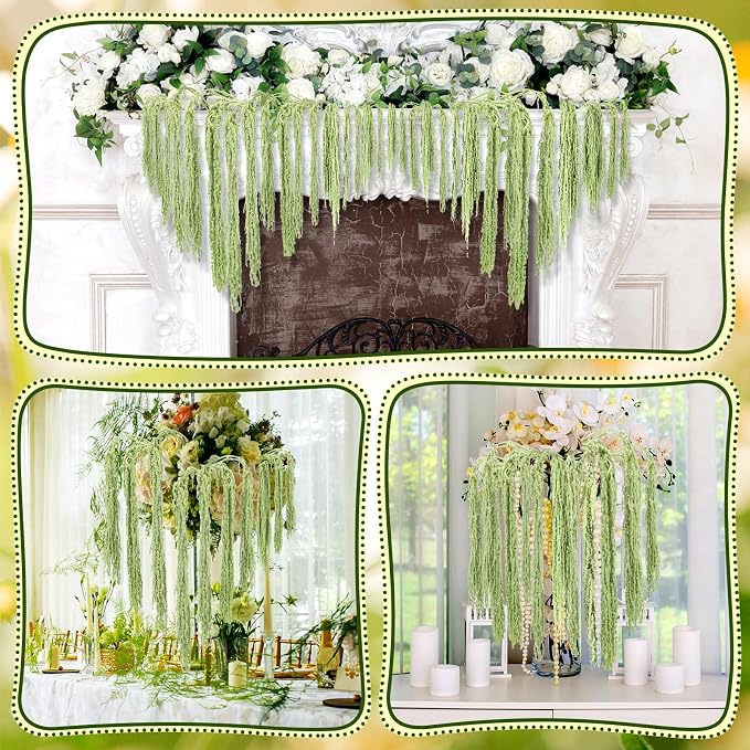 Suncalla 24 Pcs Light Green Spring Natural Dried Amaranthus Hanging Flowers Amaranthus Artificial Flowers for Wedding Arch Bouquet Floral Garland Wall Home Decoration (23 Inch)