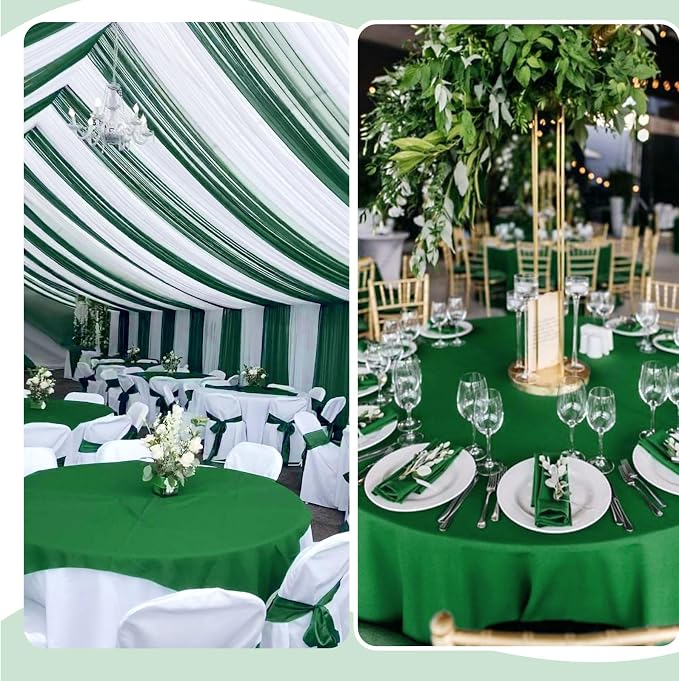 Pesonlook 10 Pack Green Round Tablecloths 90 Inch, Polyester Spring Easter Table Cloth Circle Bulk Linen Stain and Wrinkle Resistant Washable Table Cloth for Wedding Party Dining Banquet