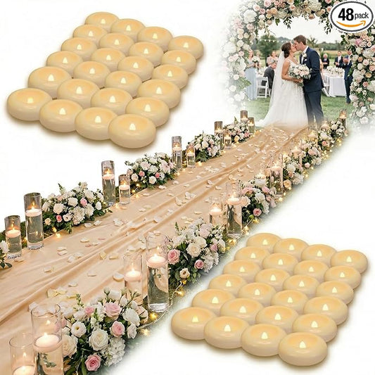 Aignis 48 Flameless LED Floating Candles, 2.2-Inch Plastic Battery Operated Tealights, Glow Time Over 200 Hours, Cozy Romantic White Light, Suitable for Pool/Bathtub/Hot Bath/Wedding Centerpiece Decor