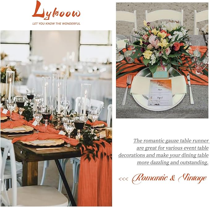 24 Packs Orange Table Runner, Charming Cheesecloth Table Runner 17 x 108inch, Gauze Boho Wedding Decoration Rustic Sheer Fabric Cheese Cloth Table Runners for Wedding Party Bridal Shower