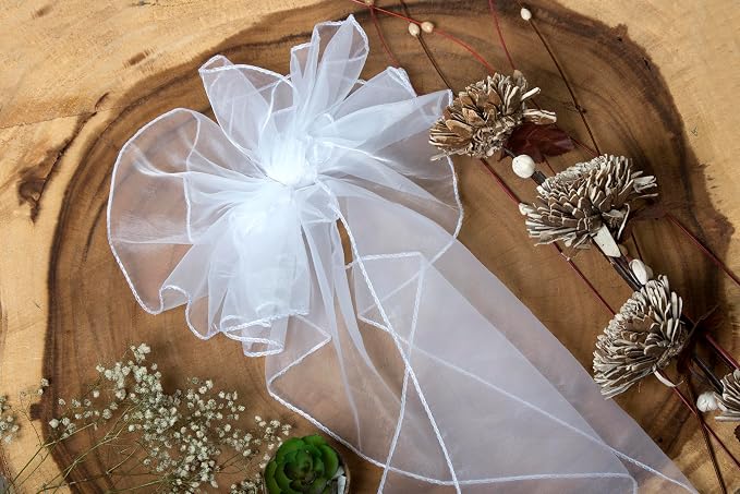 MDS® Pack of 75 Organza Chair Sashes for Wedding Decoration, Reusable Sheer Chair Bows for Banquet Chair Cover, Reception, Bridal Shower, Baby Shower, Birthday Party & Special Events - White