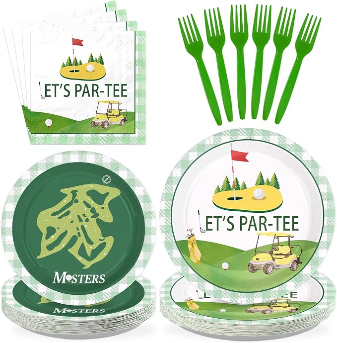 96 Pcs Golf Party Decorations Yellow Green Golf Plates and Napkins Disposable Let’s Par-Tee Tableware Set for Boys Girls Golf First/1st Birthday Baby Shower Party Supplies Serves 24