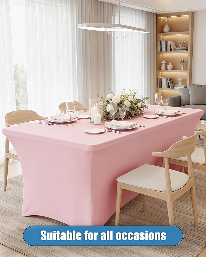 6FT Pink Table Cloth - 2 Pack Fitted Stretch Rectangle Spandex Tablecloth, Washable Table Cover for Party, Picnic, Wedding, Banquet, Birthday and Festival(30" x 72")