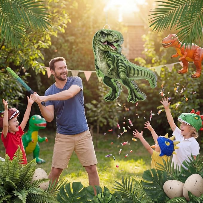 Dinosaur Piñata Set Dino Themed Piñata with Stick and Blindfold Girls Dinosaur Birthday Party for Animal Theme Party Decoration Baby Shower Game Supplies (Green Dino)