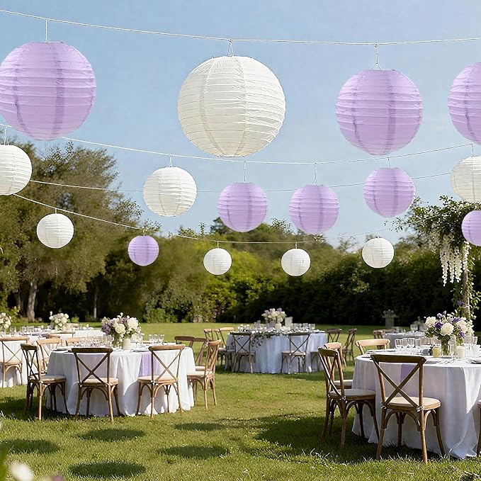 20Pcs Purple and Ivory Paper Lanterns 6"8"10" Inches Round Hanging Paper Lanterns Decorations for Wedding Graduation Birthday Party Bridal Shower