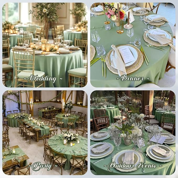 10 Pack Sage Green Round Tablecloth 90 Inch, Waterproof Polyester Fabric Table Cloth for Round Tables, Stain Wrinkle Resistant Tablecloths Washable Table Cover for Wedding Dining Party Banquet