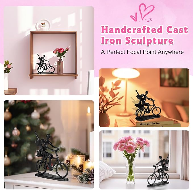 Kresecioo Wedding Anniversary Couples Gifts, Romantic Couple & Bike Statue Cast Iron Sculpture Decoration, Birthday Wedding Anniversary for Women Wife Girlfriend Her Him Husband Men Boyfriend