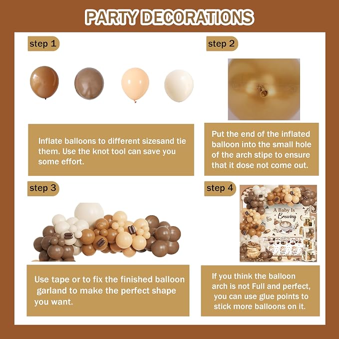 A Baby Is Brewing Baby Shower Decorations - Coffee Theme Party Supplies Include Balloon Garland Arch, Backdrop, Tablecloth, 4 Boxes, Cake Toppers - Neutral Brown Latte Decor
