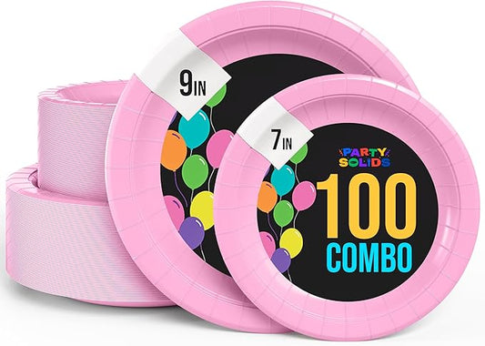 Exquisite Pink Paper Plates Disposable Heavy Duty 100 Pcs - 50-7" & 50-9" Pink Disposable Plates For Party Heavy Duty Paper Plate 350 GSM Birthday Party Supplies Plate Set