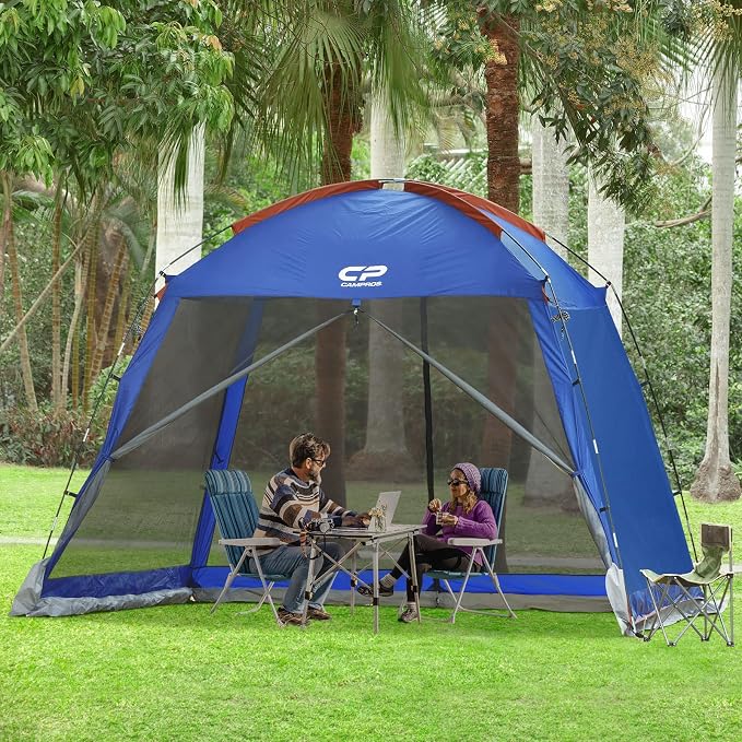CAMPROS CP Screen House Room with 1 Side Wind/Sun Panel Canopy Tent Camping Tent Screen Shelter Gazebos for Patios Outdoor Camping Activities, 10'X10'X86in(H) - Blue