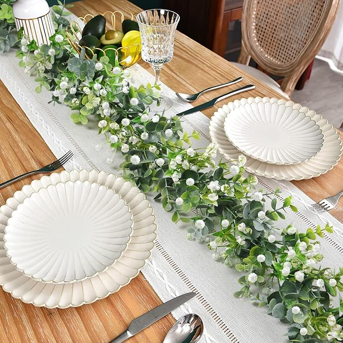 SOMYTING Faux Eucalyptus Garland 4 Pack Fake Vines Hanging Eucalyptus Babys Breath Greenery Garland Spring Garland for Mantle Table Wedding Backdrop Arch Party Wall Decor (4PCS)
