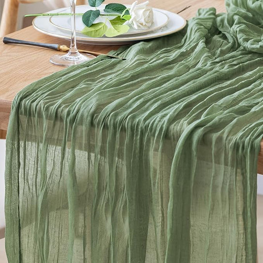 Table Runner Cheesecloth 10FT Sage Green Boho Gauze Cheese Cloth Rustic Sheer Table Runners for Wedding Bridal Baby Shower Party Decoration