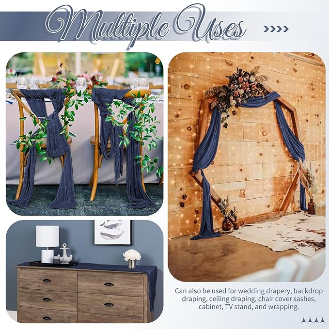 25 Pack Navy Blue Table Runners 17 x 108inch Cheesecloth Table Runner Boho Gauze Table Runner Rustic Sheer Fabric Cheese Cloth Table Runners for Wedding Party Bridal Shower Farmhouse Home Decor