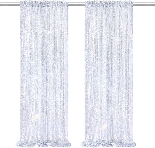 B-COOL Sequin Backdrop Curtain: 2 Panels 2ftx8ft Laser Silver Curtain Backdrop Fabric for Party Birthday Ceremony Satge Backgroumd Decorations