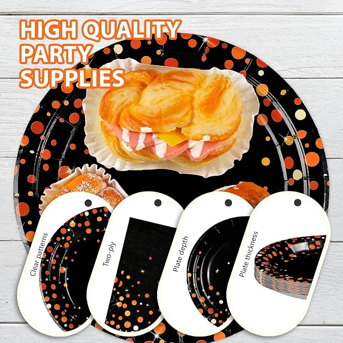96Pcs Orange and Black Graduation Party Decorations Congrats Grad Orange Black Plates and Napkins for Boys Girls Graduations School Birthday Baby Shower Party Supplies Serves 24