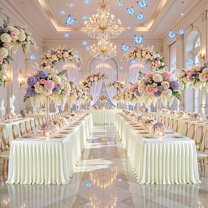 2 Packs Ivory Satin Tablecloths Rectangle 6FT, Glitter Fitted Stretch Table Covers Wrinkle-Free Floor Length Shimmer Table Skirt for Weddings Parties Baby Shower Banquets Vendor Events