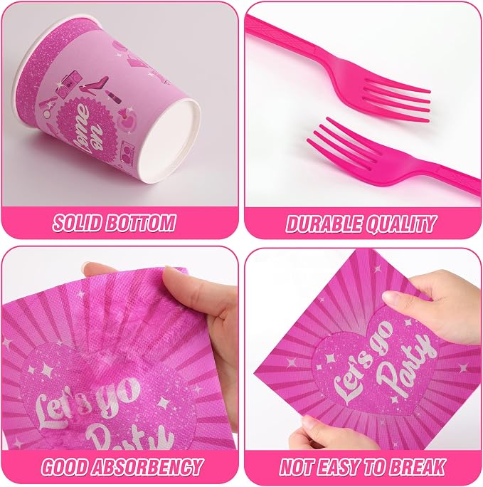 400 Pcs Disposable Let's Go Party Tableware Set for 50 Guests | Heavy-Duty 7" & 9" Paper Plates, Cups, 13" Napkins & Plastic Cutleryfor Wedding Bridal Shower Party Supplies