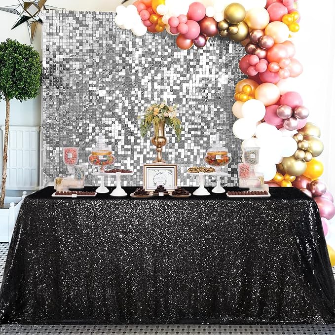 MoKoHouse Tablecloth Rectangle 90x156 Black Sequin Table Cloth Seamless Glitter Fabric for Home Party Wedding Decor Halloween Decorations