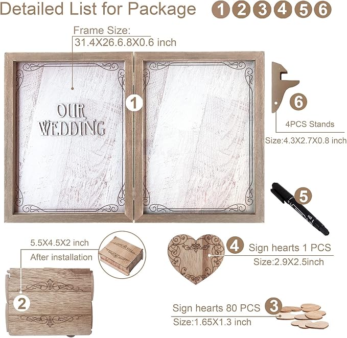 Y&K Homish Guest Book for Wedding Alternative Rustic Wedding Decorations for Reception Wedding Signs Guest Book with Pen Disply Wedding Picture Frame
