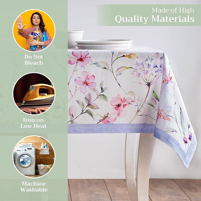 Maison d' Hermine Table Cloth Square Table 100% Cotton 60 x 60 Inches Tablecloth Reusable Decorative for Dining Kitchen Room Farmhouse Party Home Hotel Restaurant Spring Summer - Summer Floral