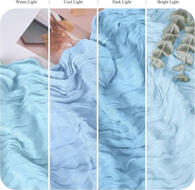 24 Pack Light Blue Cheesecloth Table Runner 10FT Baby Blue Boho Gauze Cheese Cloth Table Runner Rustic Sheer Fabric Table Runners for Wedding Bridal Shower Baby Shower Party(21.5×120 Inch)