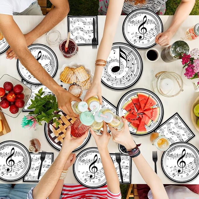 Musical Note Plates Napkins Music Themed Party Tableware Musical Notes Dinnerware Disposable Paper Plates for Baby Shower Music Concert Birthday Karaoke Party Supplies 24 Guests