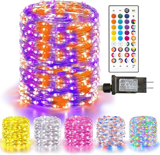 132FT Color Changing LED Fairy Lights Plug in with Remote - 400LED 35 Colors Waterproof Silver Wire Christmas String Lights Outdoor & Indoor for Party Trees Yard Decorations