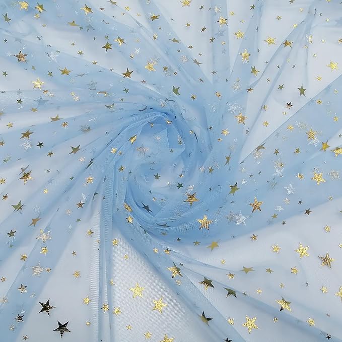 Glitter Star Bobbinet Tulle Netting Fabric By The Yard 62" Wide Sky Blue 5yards