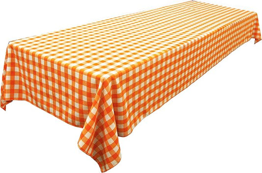 LA Linen Polyester Gingham Checkered 60 by 144-Inch Rectangular Tablecloth, White and Orange