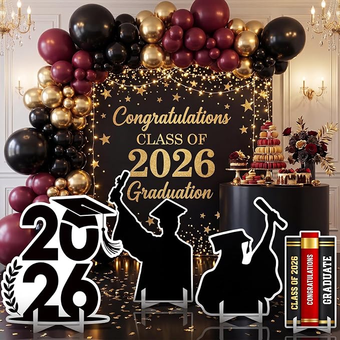 Honoson 4 Pcs Large 32" Graduation Party Decoration 2026 Cardboard Cutouts Stand up, Congrats Grad Party Photo Backdrop Prop Lawn Yard Signs for College School Graduation Supplies