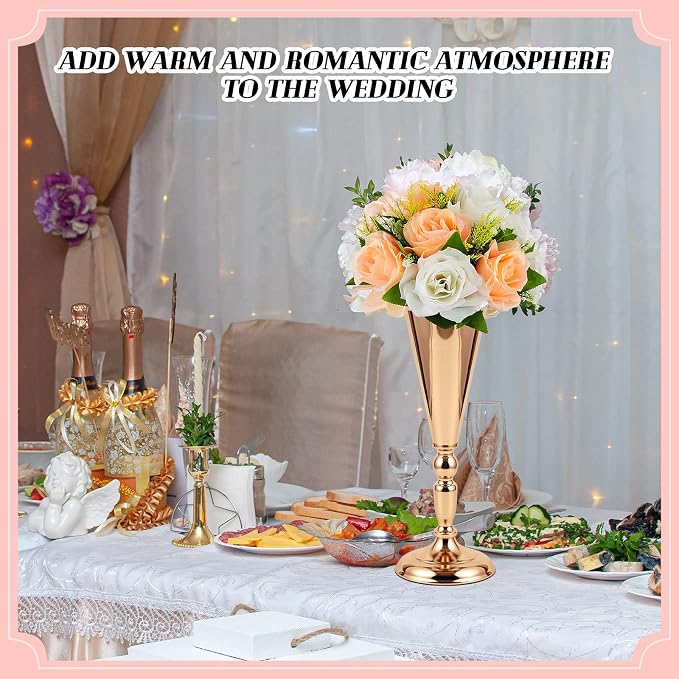 Boao 12 Pcs Gold Vase Flower Wedding Centerpieces for Tables, 16.5'' 14'' 10'' Metal Trumpet Vases for Centerpieces Table Decorations for Wedding Anniversary Ceremony Party Birthday Reception Decor
