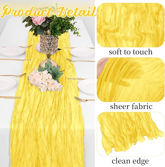 16 Pack Lemon Yellow Cheesecloth Table Runners 20x120 Inch Gauze Table Runner 10FT Easter Cheese Cloth Table Runner Rustic Sheer Runner for Wedding Baby Shower Birthday Party Table Decor
