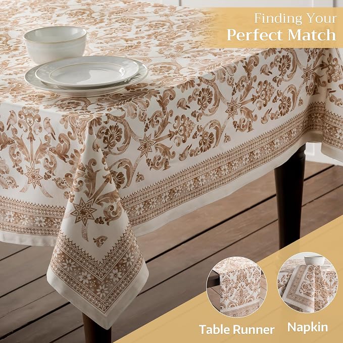 Maison d' Hermine Table Cloth Rectangle Table 100% Cotton 60 x 108 Inches Fall Tablecloth Reusable Everyday Use for Thanksgiving Christmas Decorations Dining Farmhouse Party (Allure)