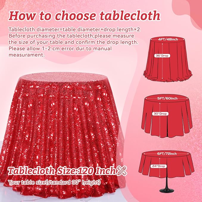 B-COOL Red Sequin Tablecloth Round Table Decor - 120 Inch Sequence Fabric Decoration for Grilling Themed Party Buffet Baby Shower Christmas
