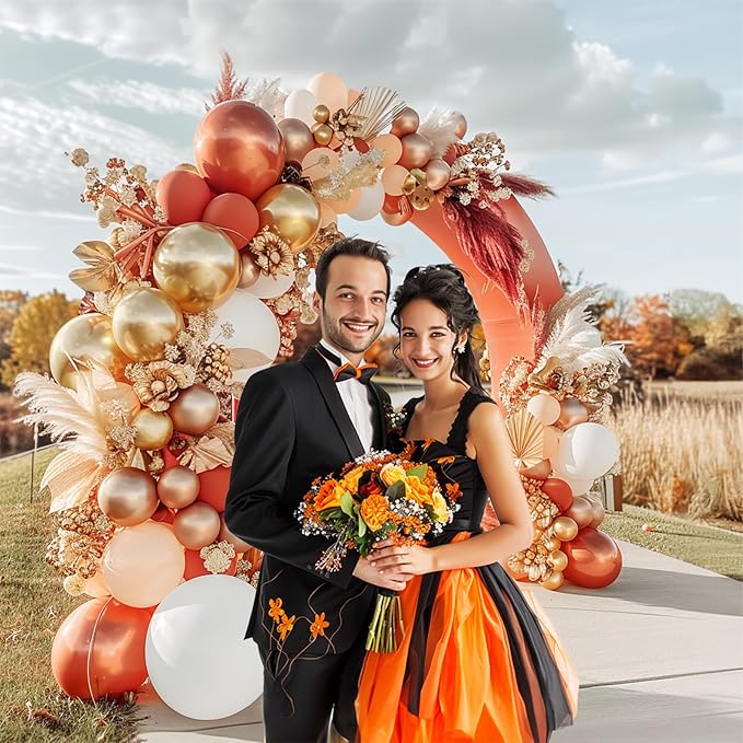 Fall Balloon Garland Arch Kit 143pcs Double Stuffed Terracotta Dark orange and Gold white sand Balloons for Fall in love Bridal Shower Rustic Boho Baby Shower bride to be decorations