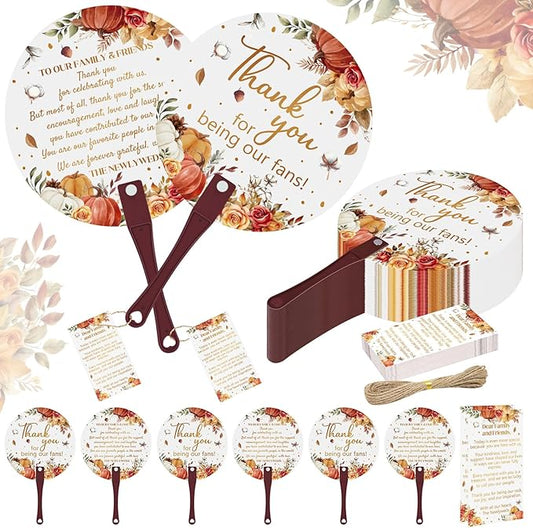 Cinrobiye 100 Sets Wedding Hand Fans Bulk for Guests, Handheld Fans with Thank You Cards, Outdoor Bridal Shower Favors
