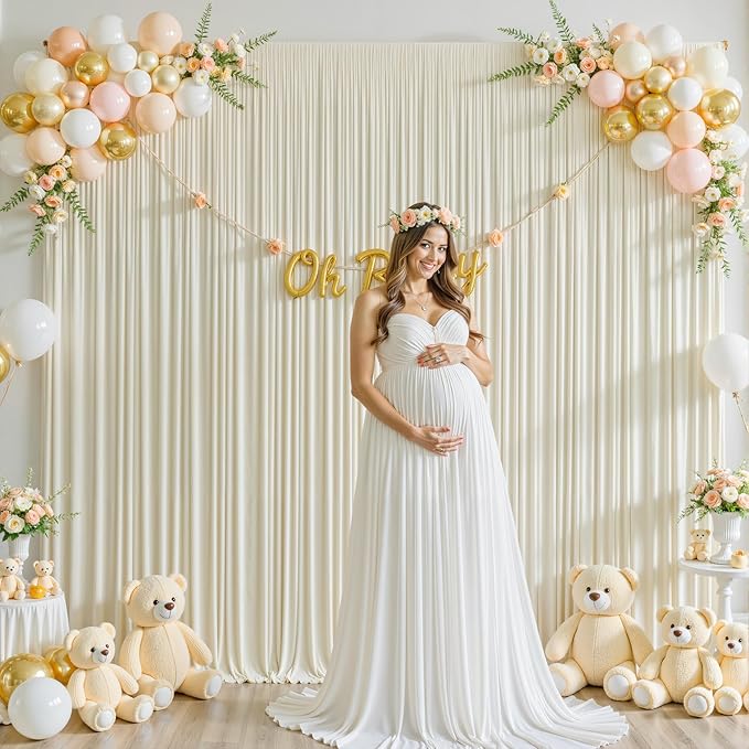 10ft x 10ft Beige Backdrop Curtain for Baby Shower Wrinkle Free Backdrop Drapes Panels for Parties Wedding Bridal Shower Birthday Photo Photography Polyester Fabric Background Decoration