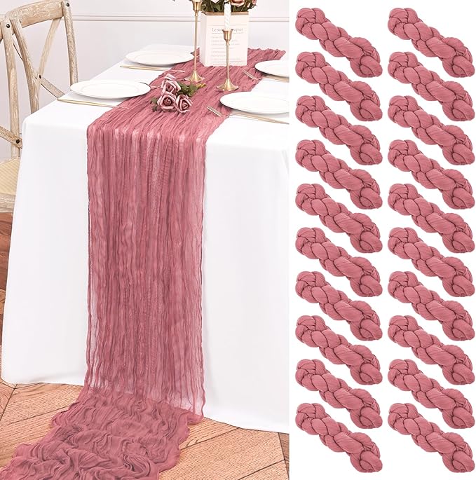 20 Pack Dusty Rose Table Runner 10FT Long Cheesecloth Table Runner Cheese Cloth Gauze for Wedding Party Birthday Decoration-Dusty Rose