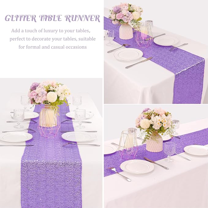 6 Pack Light Purple Sequin Table Runner 12" x 72" Sparkle Table Runner for Baby Bridal Shower Wedding Birthday Party Table Decor (Light Purple)