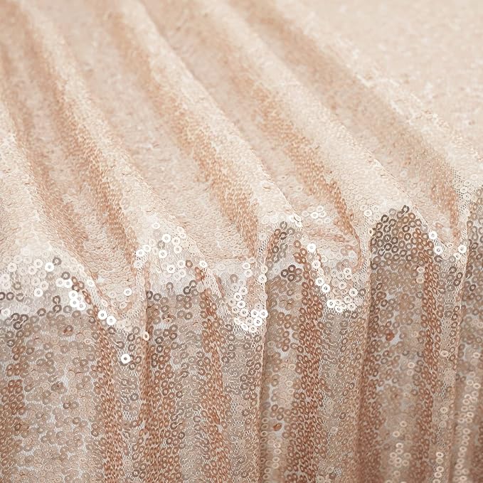 Poise3EHome Champagne Sequin Tablecloth 90×132 Inch Rectangle Sparkly Fabric Table Cloth for Birthday Wedding Party Christmas Holiday Baby Shower Decoration