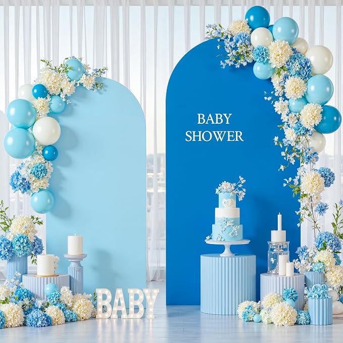 Baby Blue and Royal Blue Photo Arch Backdrop Cover Set of 2 for Baby Shower Boy Party 7.2ft and 6ft Arch Covers Stretchy Backdrop Spandex Birthday Arch Stand Covers for Wedding Banquet Background