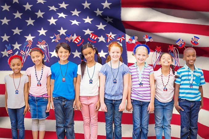 Moon Boat 12PCS 4th of July Headbands, Fourth of July Party Decorations Accessories, Patriotic Red White Blue USA Outfit Favors for Independence/Memorial Day