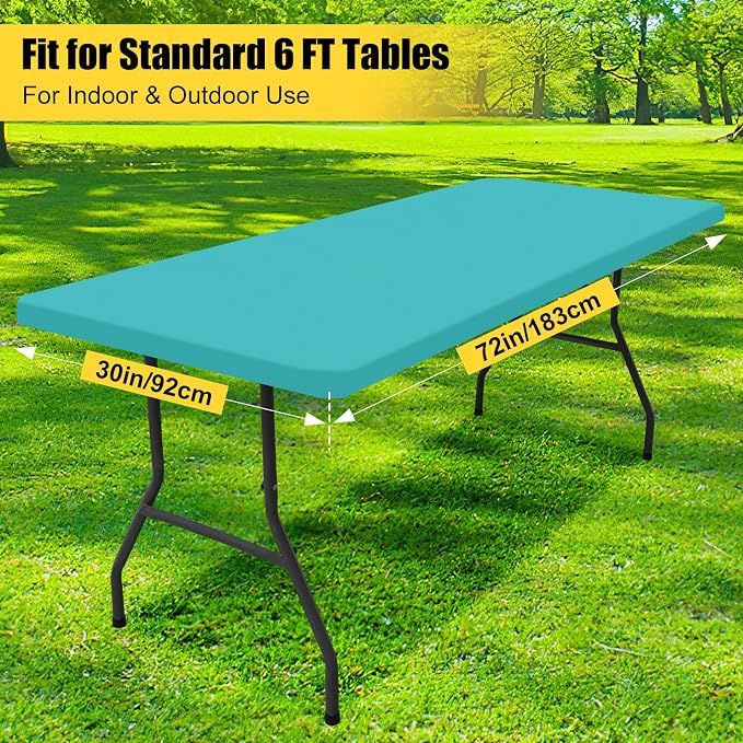 Smiry 4 Pack Rectangle Picnic Table Cloth, Waterproof Elastic Fitted Tablecloths, Washable Polyester Rectangular Patio Table Cover for Camping, Indoor and Outdoor (Turquoise, 30"x72")