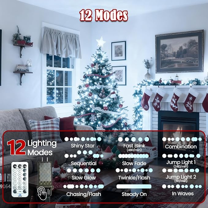 2026 New Voice Control 88ft 240LED Smart Christmas String Lights Outdoor/Indoor | String Lights with Remote, 12Modes, 7Voice Commands & Timers, Christmas Twinkle Light for Xmas Tree Decor (Cool White)