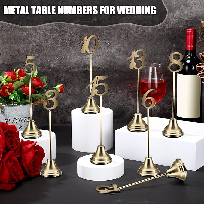 Maitys 15 Pcs Metal Table Numbers 1-15 with Weighted Base 8 Inch Table Number Stands for Wedding Reception, Party, Anniversary, Birthday Banquet(Bronze)
