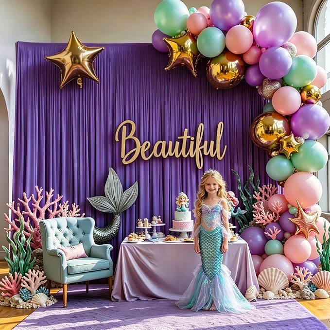 Gallety Lavender Backdrop Curtain for Wedding, Polyester Photo Backdrop Drapes - 40FT x 10FT Party Curtain Backdrops for Celebration,Photography, Graduation,Engagement Party Decorations
