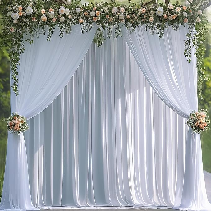Wokceer White Backdrop Curtain for Parties 10x10FT Photo Backdrop Drapes for Wedding Polyester White Backdrop for Photoshoot Baby Shower Birthday Party Curtains Photography Background 2 Panels 5x10FT