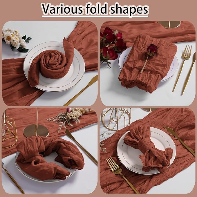 LZY 60 Pack Gauze Cheesecloth Napkins 20x20 Inch Dinner Cloth Napkins, Soft Boho Table Napkins Rustic Wrinkled Cheese Cloth Napkins Bulk for Wedding Party Baby Shower Event Decor (Terracotta)