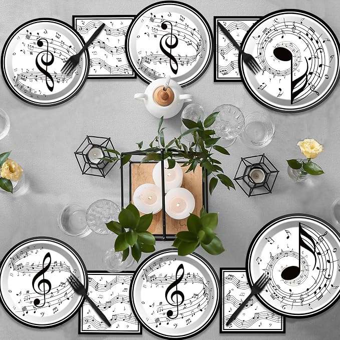 Musical Note Plates Napkins Music Themed Party Tableware Musical Notes Dinnerware Disposable Paper Plates for Baby Shower Music Concert Birthday Karaoke Party Supplies 24 Guests